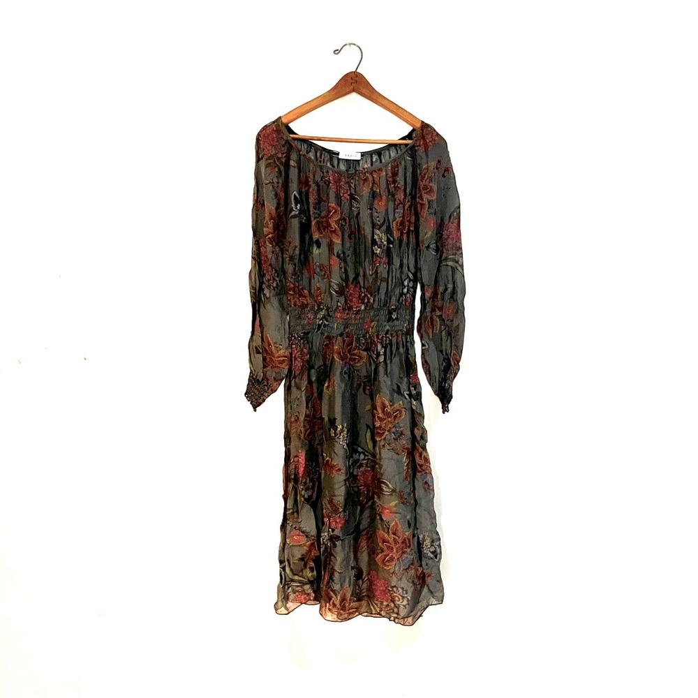 Axara Paris floral print blue Gray dress With long sleeve